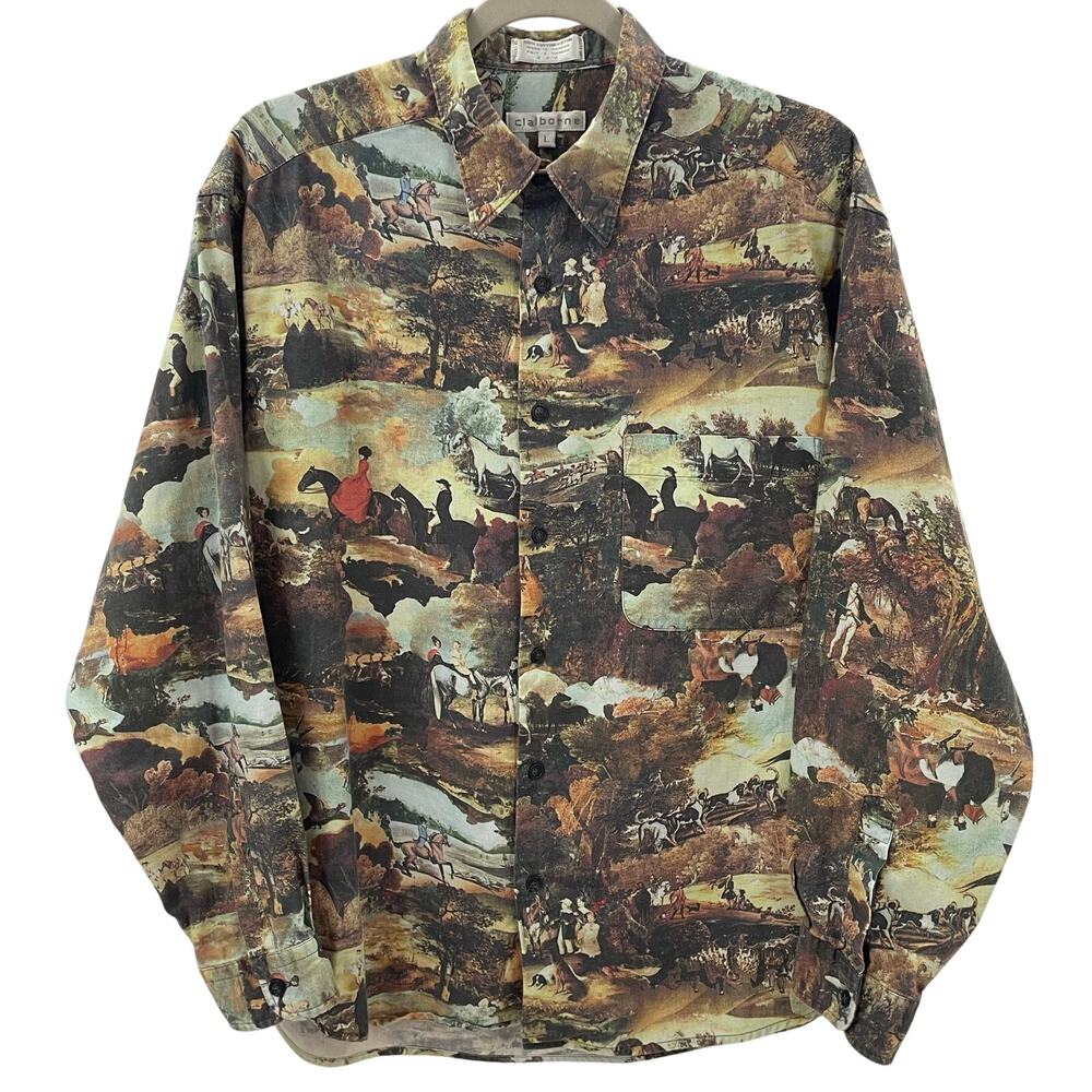 Vintage Claiborne Equestrian Horse Western Button Down Shirt Men’s L